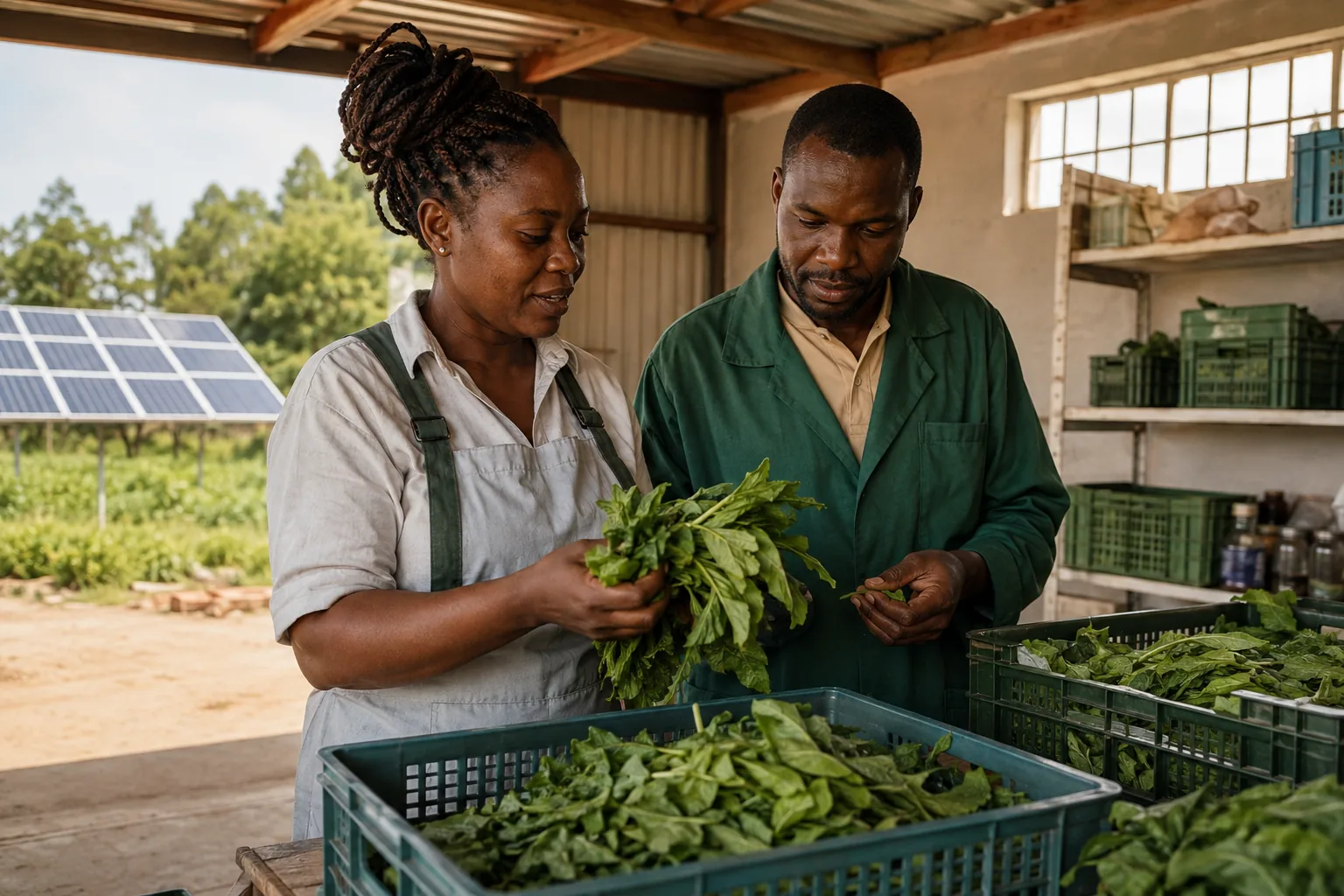 Illustration of agricultural entrepreneurs checking harvested produce